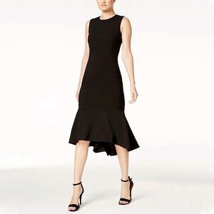 Calvin Klein Black High-Low Midi Scuba Dress Size 2